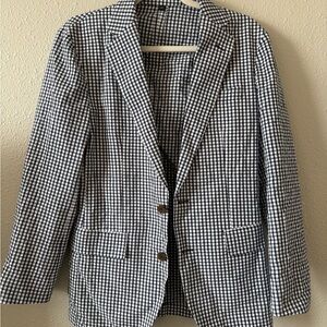 J. Crew Thompson Blazer Navy Blue and White Gingham Checkered